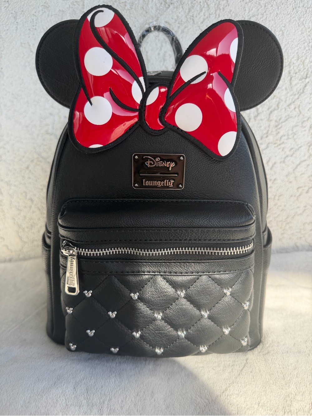 Loungefly Black Mini Backpack with Red & White Polka Dot Bow